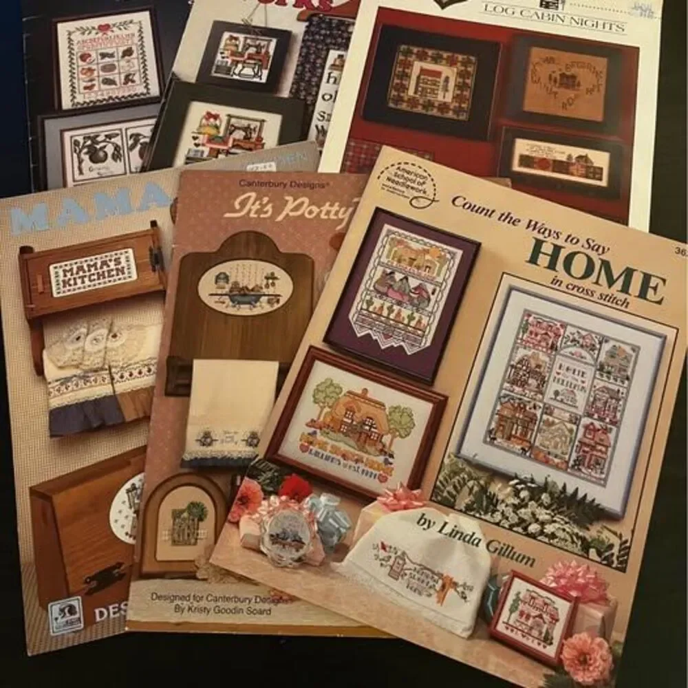 Lot of 6 Cross Stitch Pattern Booklets - Home & Kitchen Themes